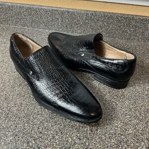 Salamander Mens Sz EU 47 US 14 Black Textured Patent Leather Dress Shoes Slip On